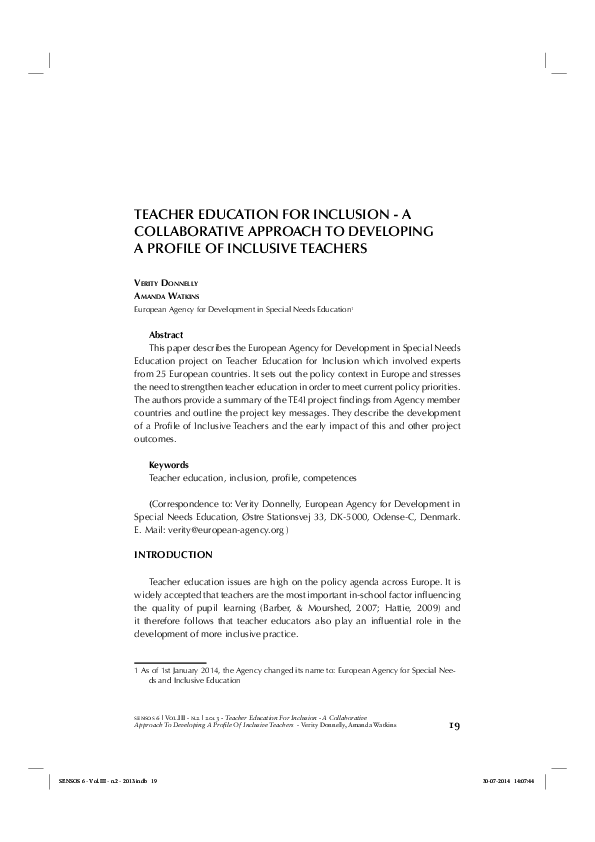 (PDF) Teacher Education for Inclusion - a Collaborative Approach to ...