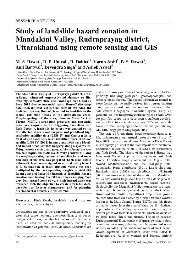 (PDF) Study of Landslide Hazard Zonation in Mandakini Valley ...