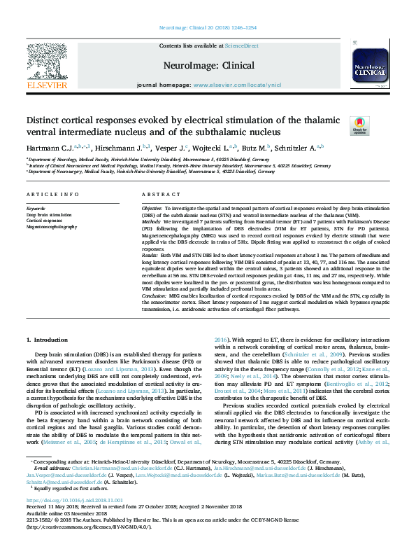 (PDF) Distinct cortical responses evoked by electrical stimulation of ...