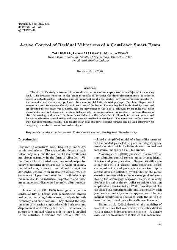 (PDF) Active Control of Residual Vibrations of a Cantilever Smart Beam