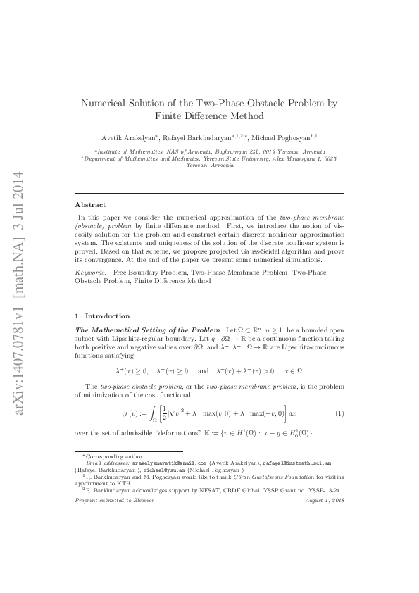 (PDF) Numerical Solution of the Two-Phase Obstacle Problem by Finite ...