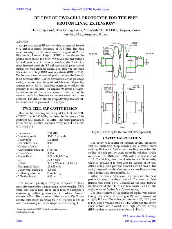 (PDF) RF Test of Two-cell Prototype for the PEFP Proton Linac Extension