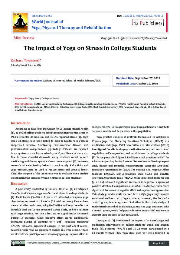 (PDF) The Impact of Yoga on Stress in College Students