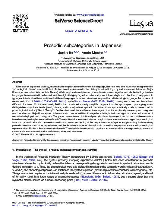 (PDF) Prosodic subcategories in Japanese