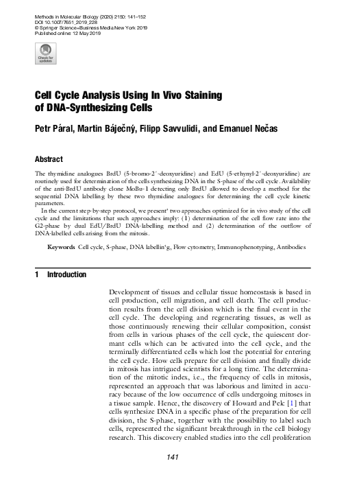 (PDF) Cell Cycle Analysis Using In Vivo Staining of DNA-Synthesizing Cells