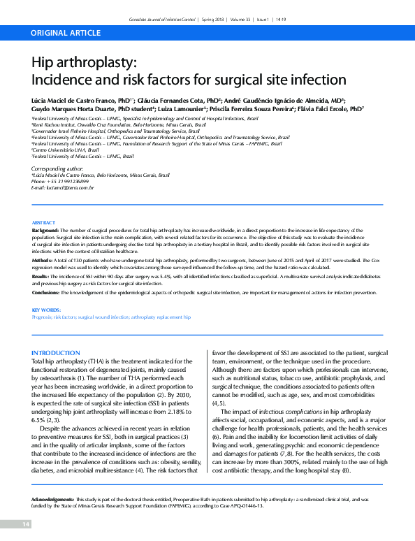(PDF) Hip arthroplasty : Incidence and risk factors for surgical site ...