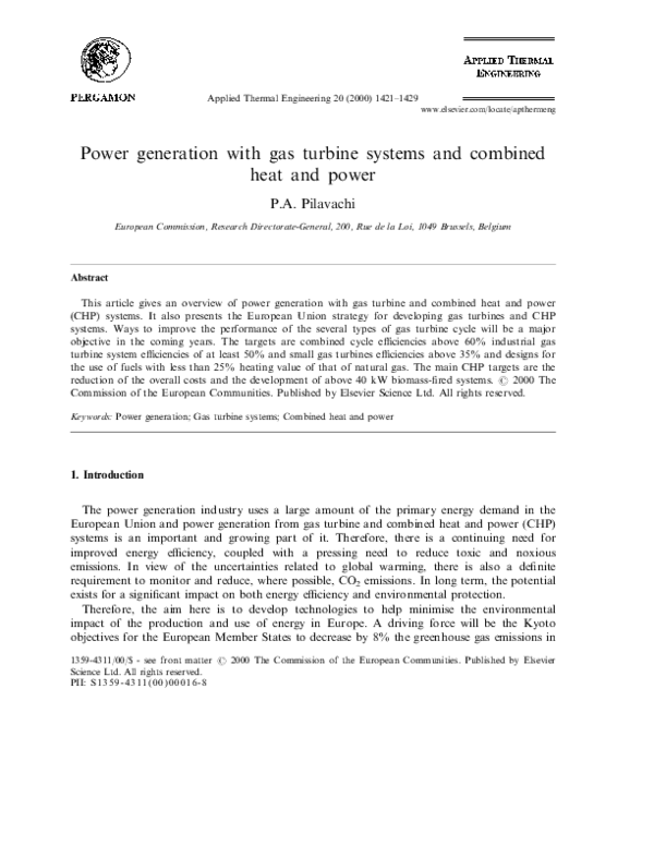 (PDF) Power generation with gas turbine systems and combined heat and power