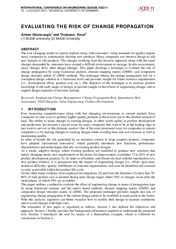 (PDF) Evaluating the Risk of Change Propagation