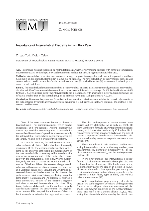 (PDF) Importance of intervertebral disc size in low back pain