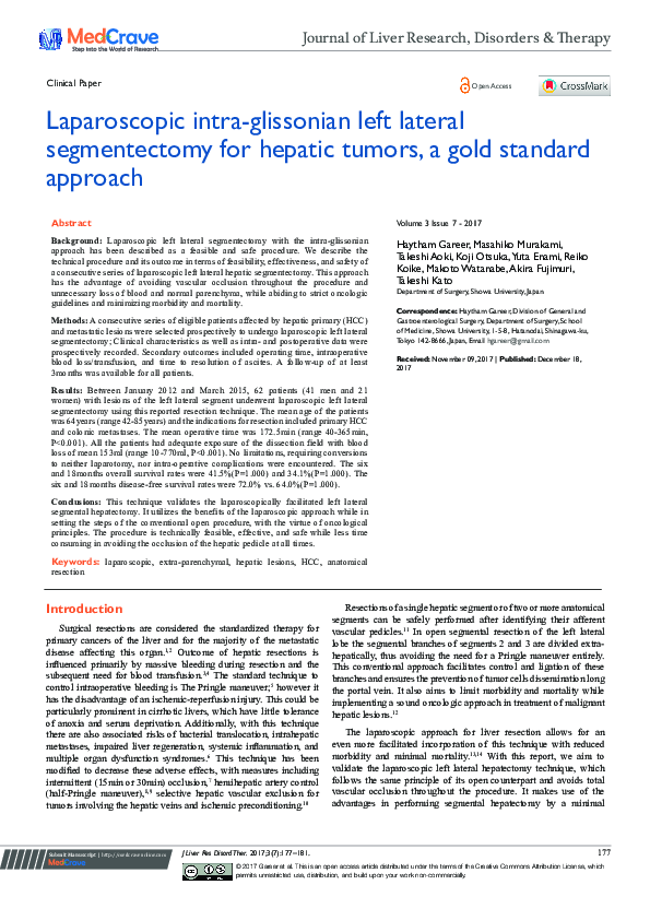 (PDF) Laparoscopic Intra-Glissonian Left Lateral Segmentectomy for ...