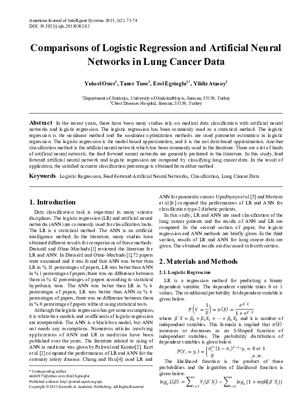 (PDF) Comparisons of Logistic Regression and Artificial Neural Networks ...