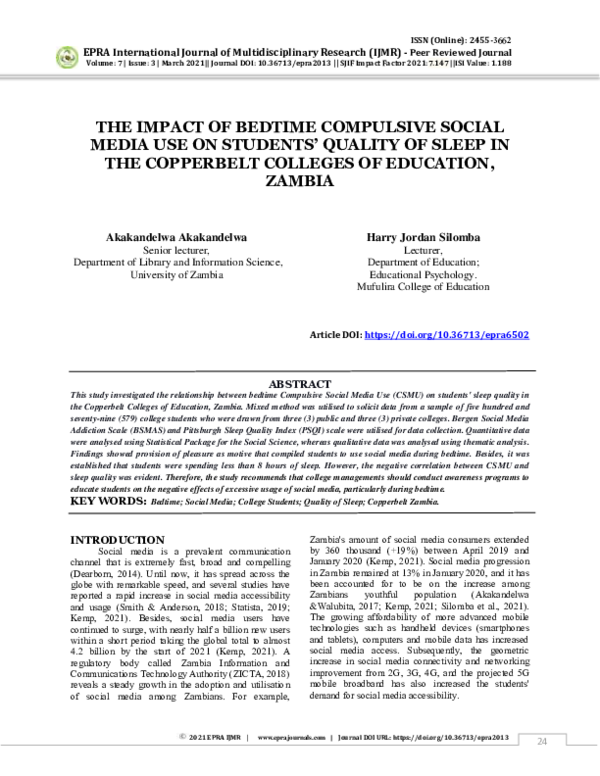 (PDF) The Impact of Bedtime Compulsive Social Media Use on Students ...