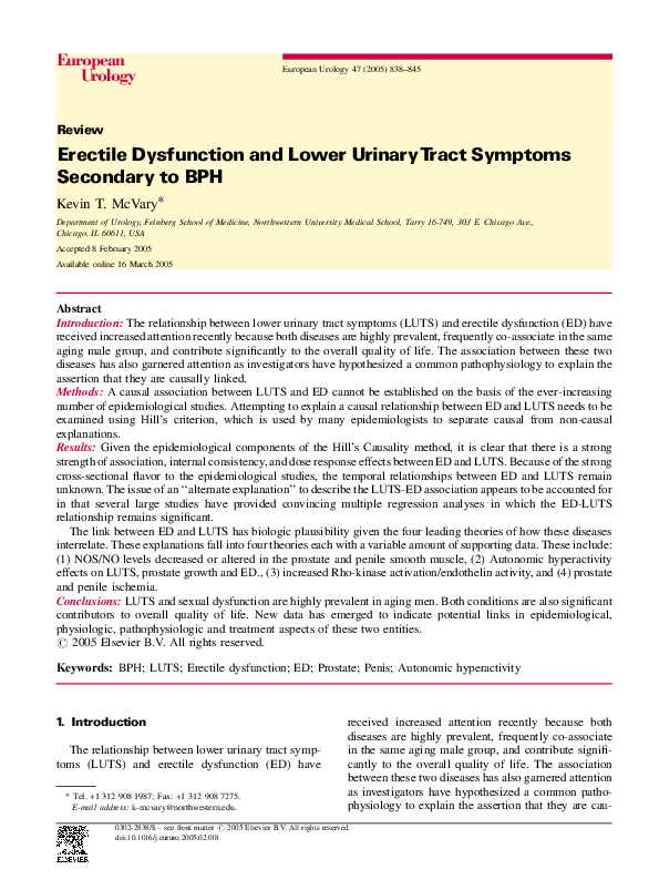 (PDF) Erectile Dysfunction and Lower Urinary Tract Symptoms Secondary ...