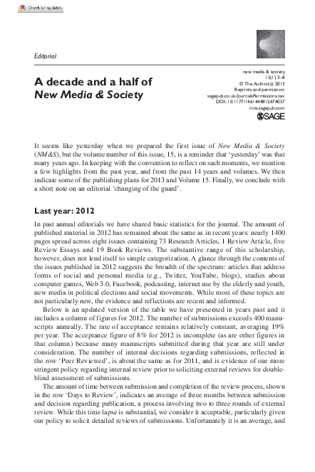 (PDF) A decade and a half of New Media & Society