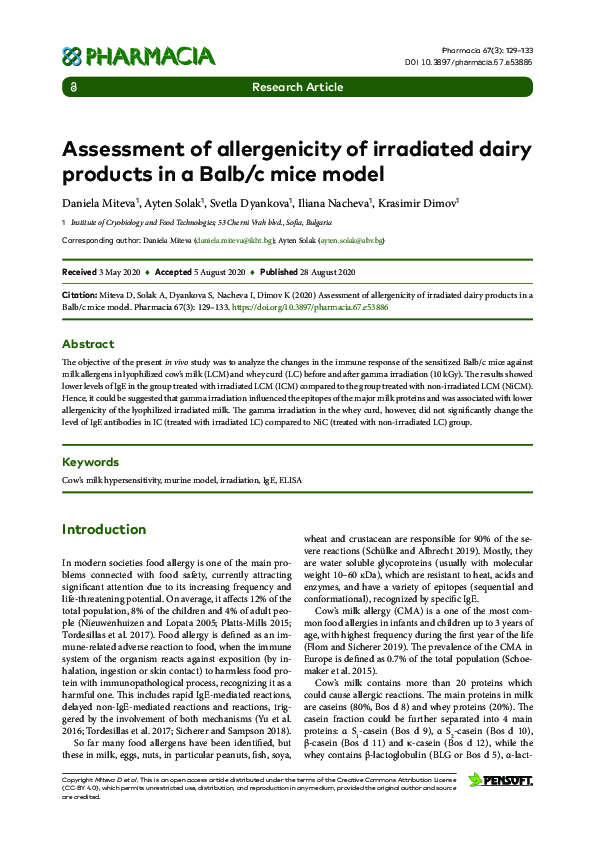 (PDF) Assessment of allergenicity of irradiated dairy products in a ...