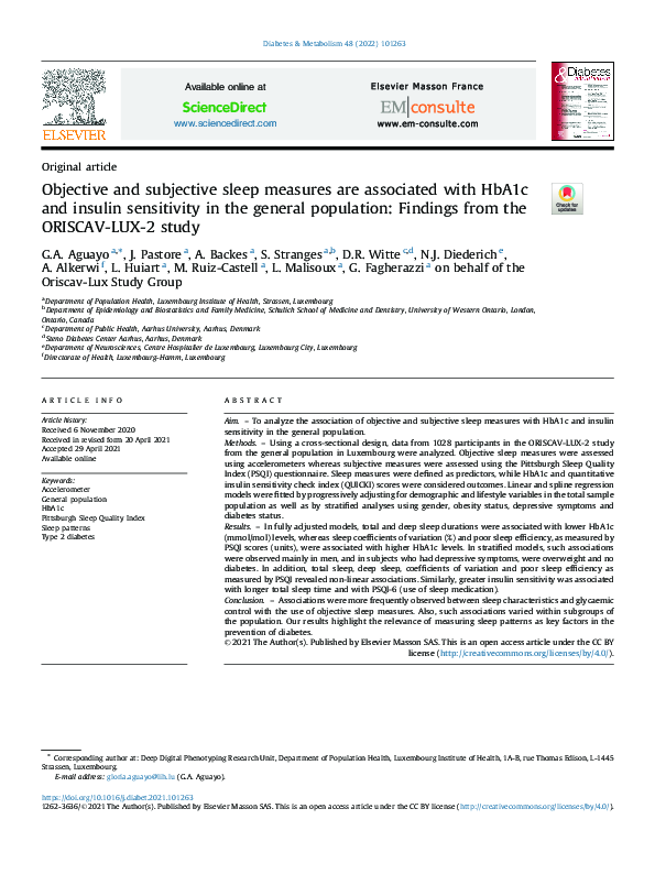 (PDF) Objective and subjective sleep measures are associated with HbA1c ...