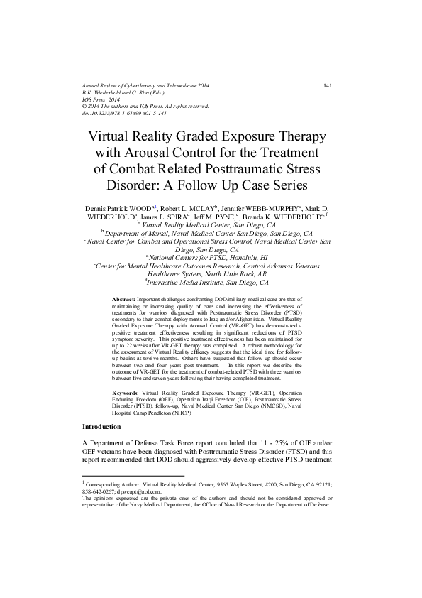 (PDF) Virtual reality graded exposure therapy with arousal control for