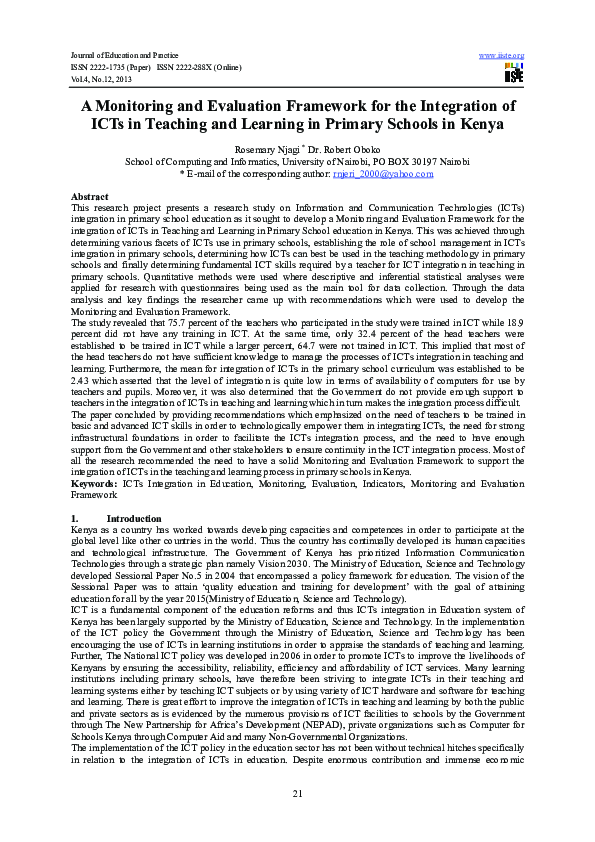 (PDF) A Monitoring and Evaluation Framework for the Integration of ICTs ...