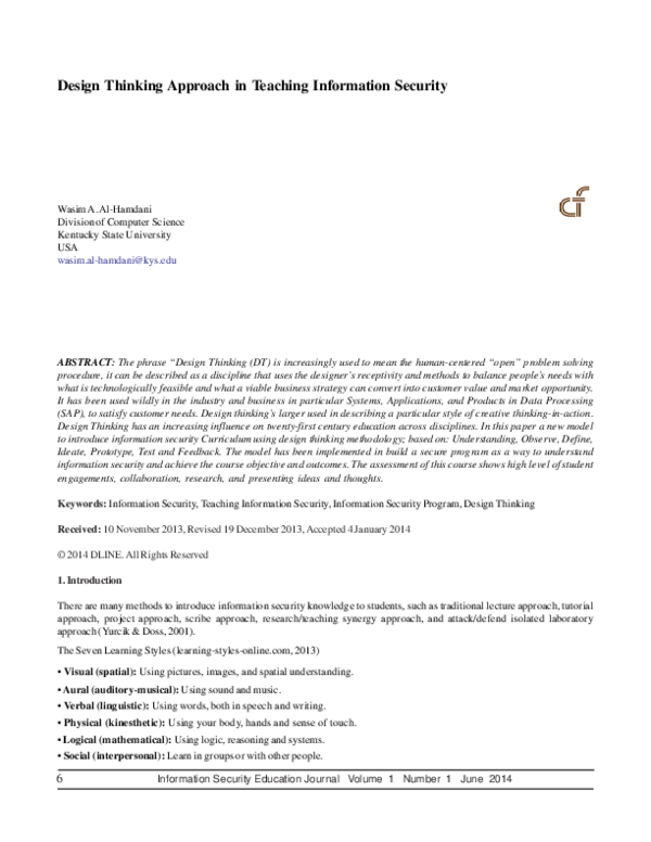 (PDF) Design Thinking Approach in Teaching Information Security