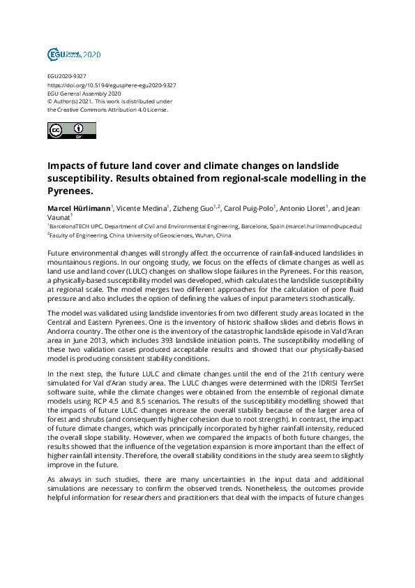 (PDF) Impacts of future land cover and climate changes on landslide ...