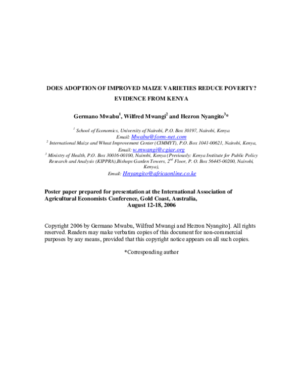 (PDF) Does Adoption of Improved Maize Varieties Reduce Poverty ...