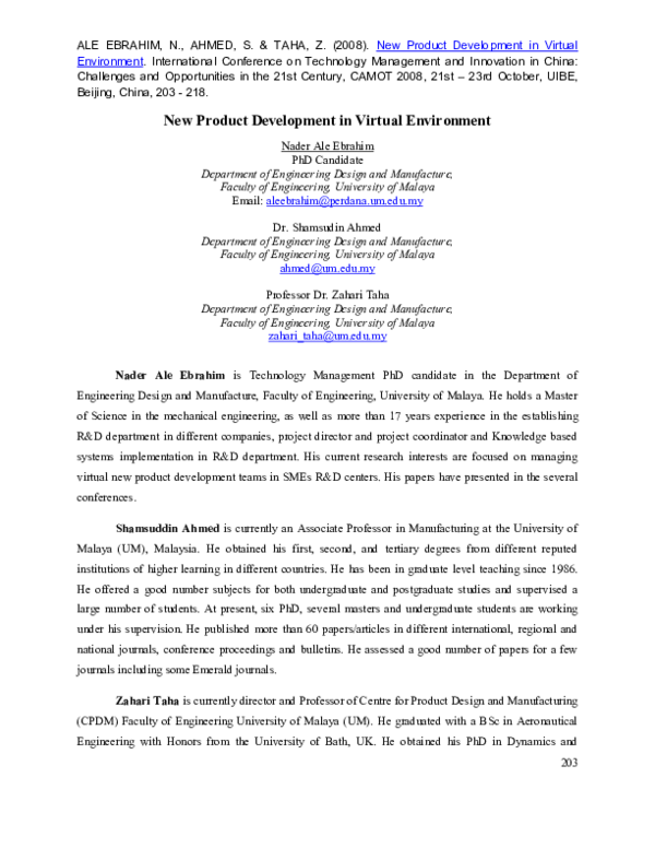 (PDF) New Product Development In Virtual Environment