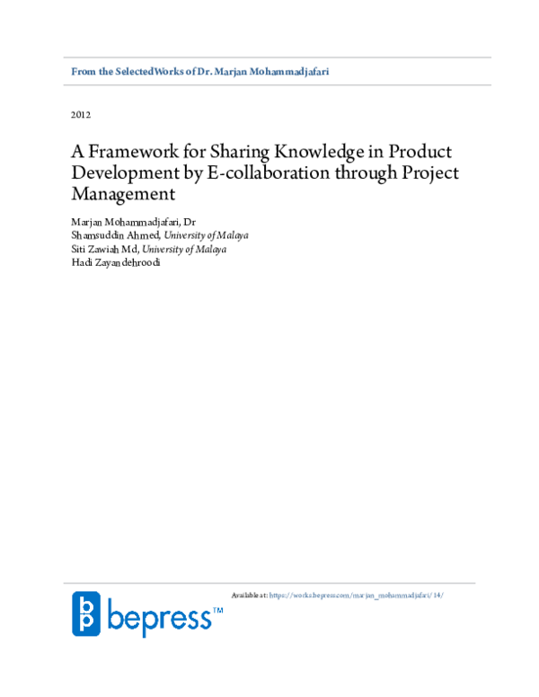 (PDF) A Framework for Sharing Knowledge in Product Development by E ...