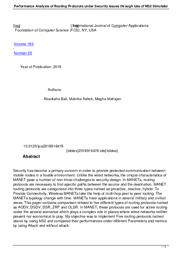 (PDF) Performance Analysis of Routing Protocols under Security Issues ...