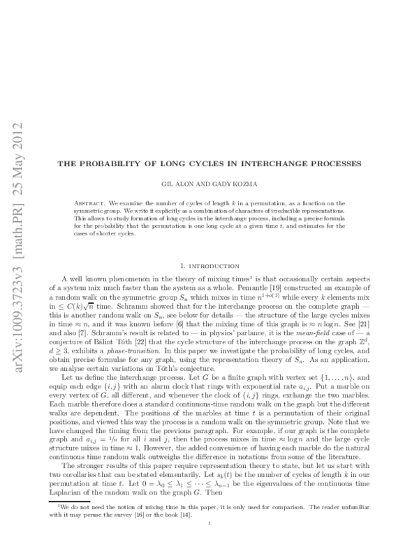 (PDF) The probability of long cycles in interchange processes