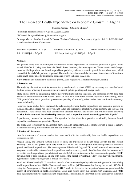 (PDF) The Impact of Health Expenditure on Economic Growth in Algeria