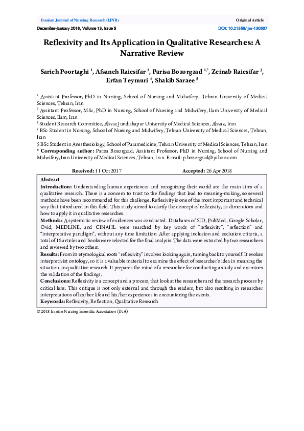 (PDF) Reflexivity and Its Application in Qualitative Researches: A ...