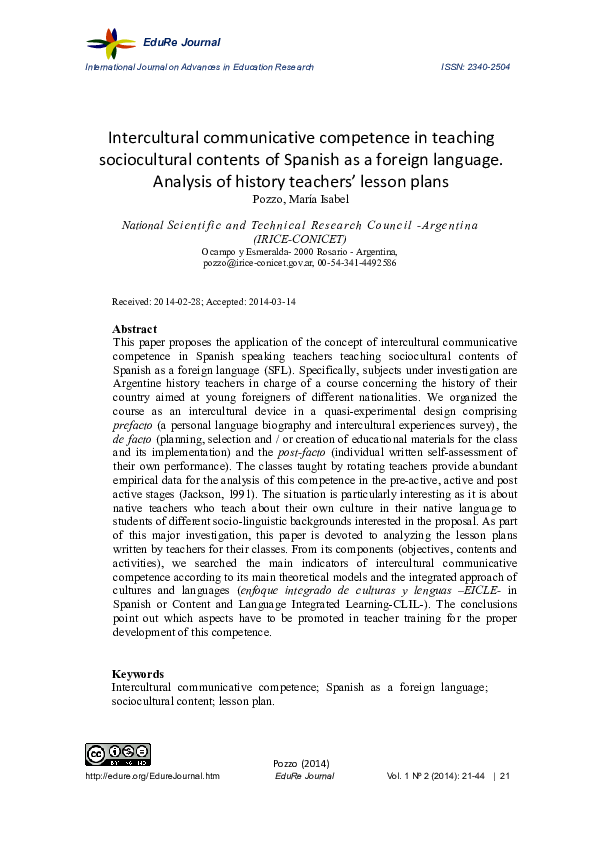 (PDF) Intercultural communicative competence in teaching sociocultural ...