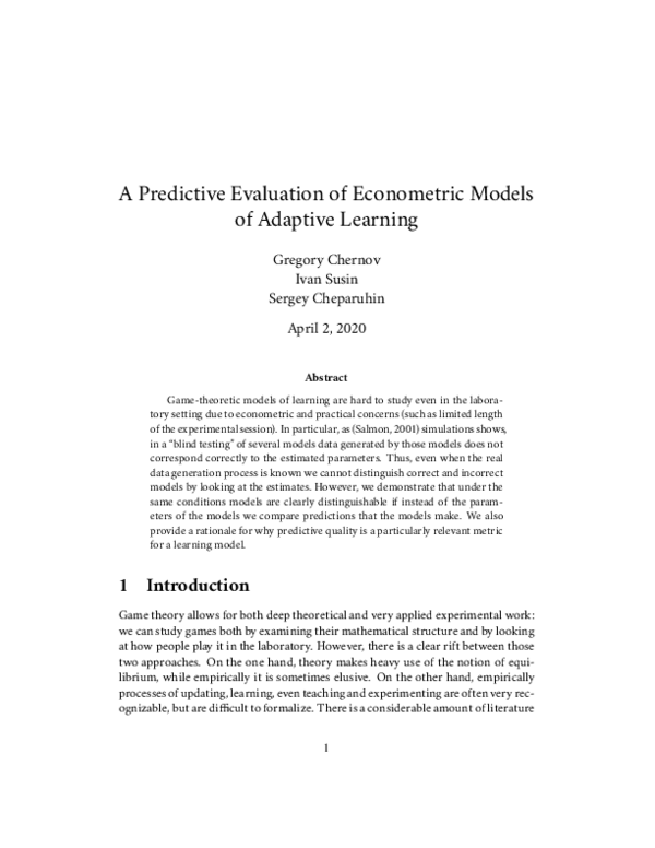 (PDF) A Predictive Evaluation of Econometric Models of Adaptive Learning