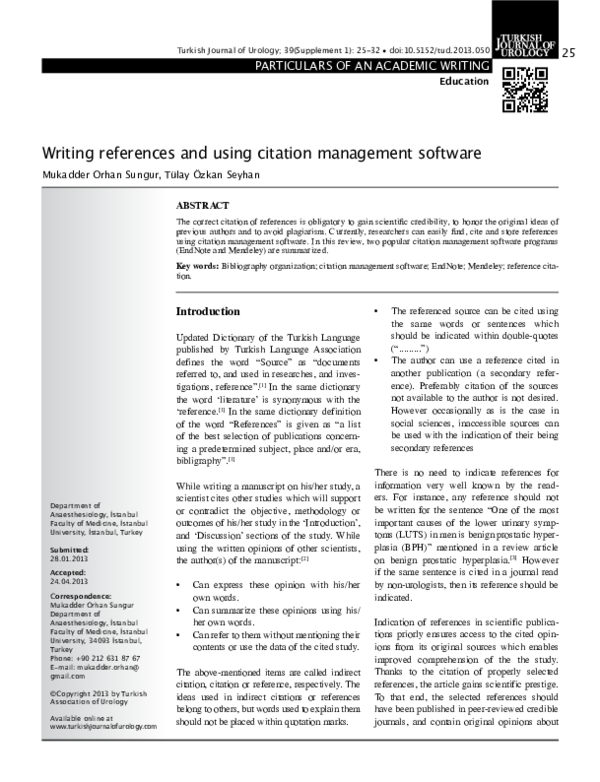 (PDF) Writing references and using citation management software