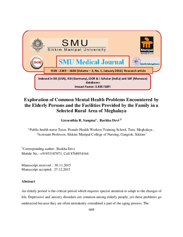 (PDF) Exploration of Common Mental Health Problems Encountered by the ...