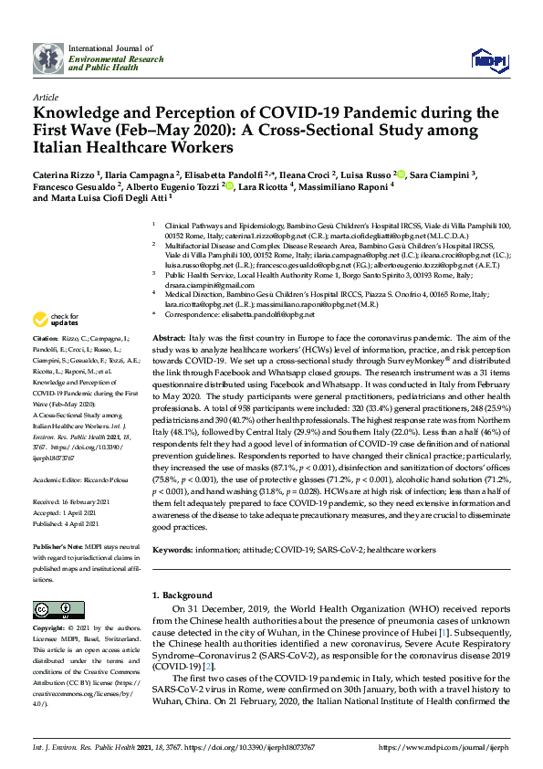 (PDF) Knowledge and Perception of COVID-19 Pandemic during the First ...