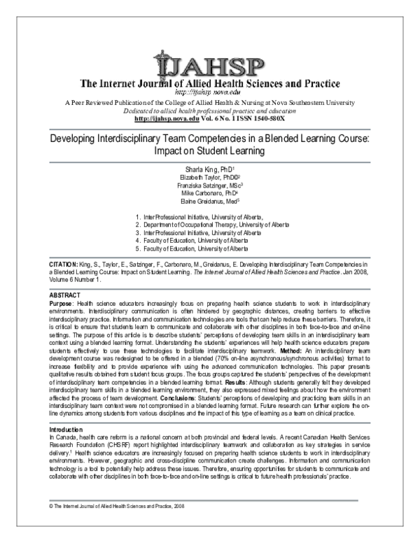 (PDF) Developing Interdisciplinary Team Competencies in a Blended ...