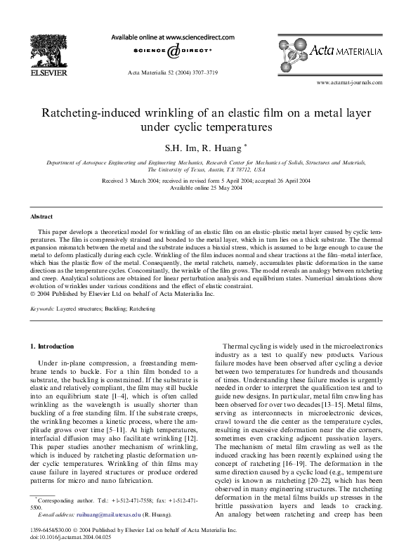(PDF) Ratcheting-induced wrinkling of an elastic film on a metal layer ...
