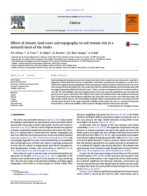 (PDF) Effects of climate, land cover and topography on soil erosion ...