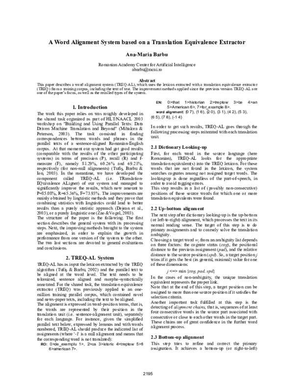 (PDF) A Word Alignment System Based on a Translation Equivalence Extractor