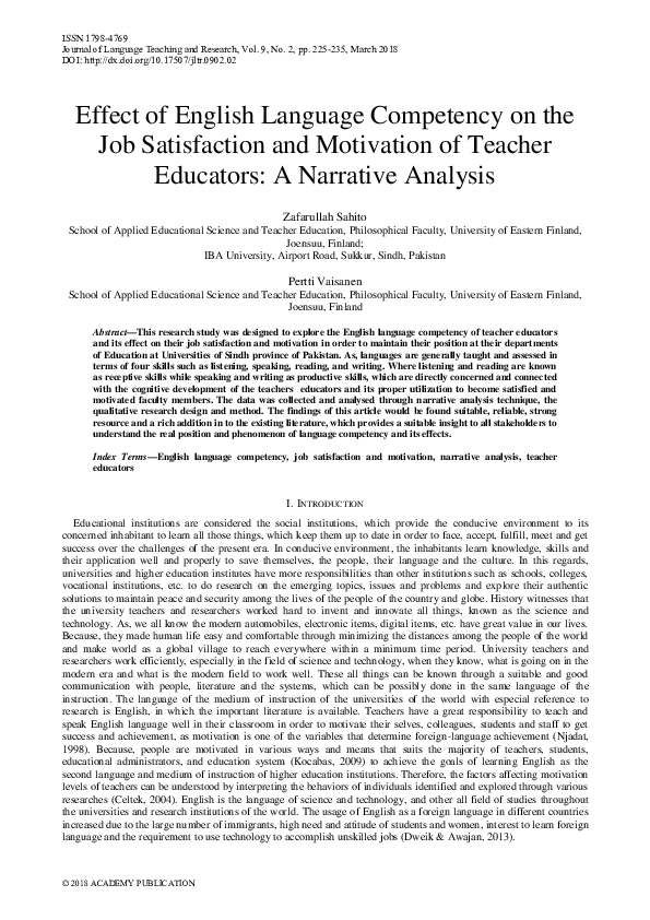 (PDF) Effect of English Language Competency on the Job Satisfaction and ...