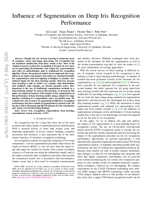 (PDF) Influence of segmentation on deep iris recognition performance