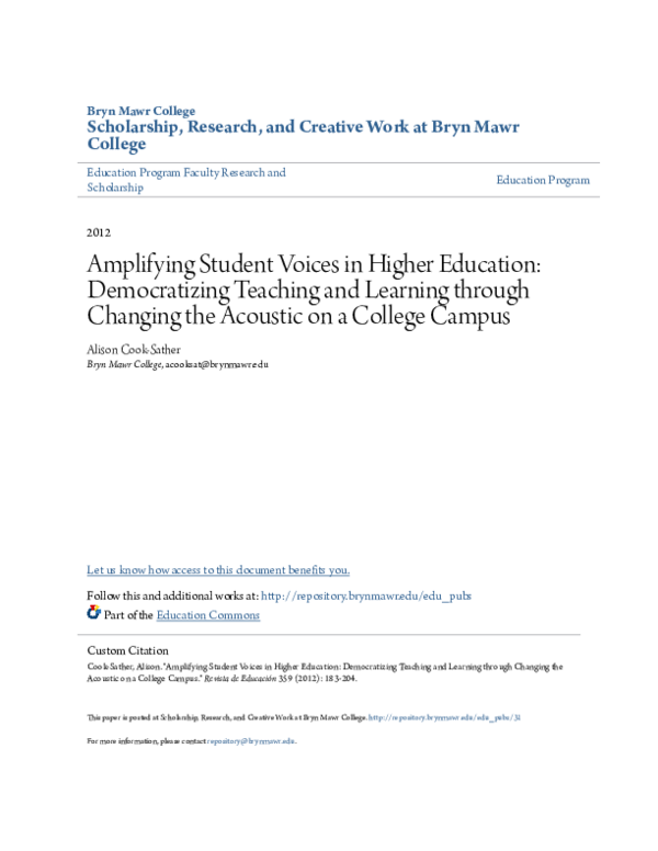 (PDF) Amplifying Student Voices in Higher Education: Democratizing ...