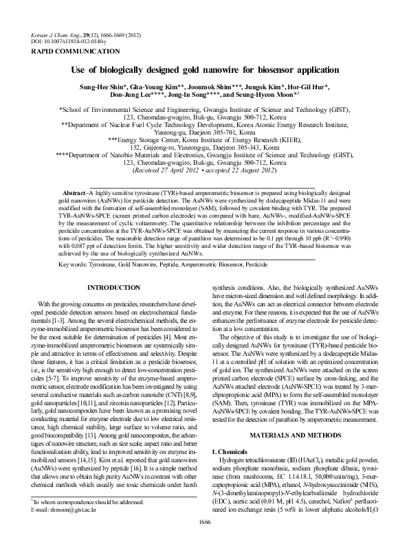 (PDF) Use of biologically designed gold nanowire for biosensor application