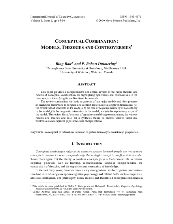 (PDF) Conceptual combination: Models, theories, and controversies