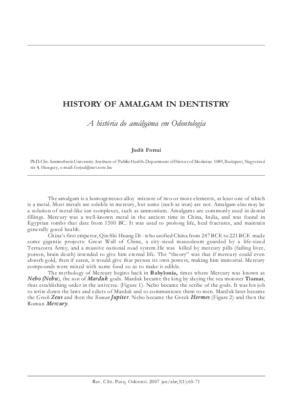 (PDF) HISTORY OF AMALGAM IN DENTISTRY A história do amálgama em