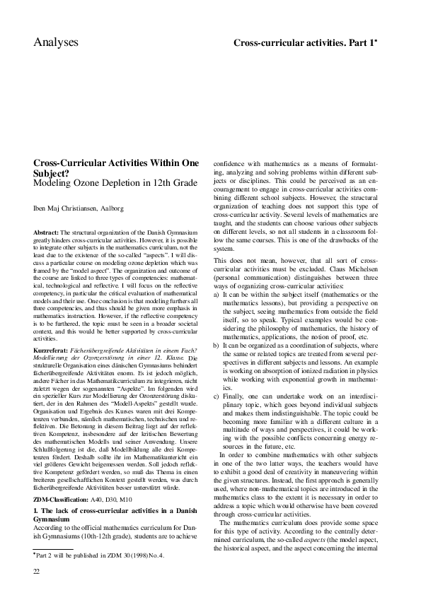 (PDF) Analyses Cross-curricular activities . Part 1 Cross-Curricular ...