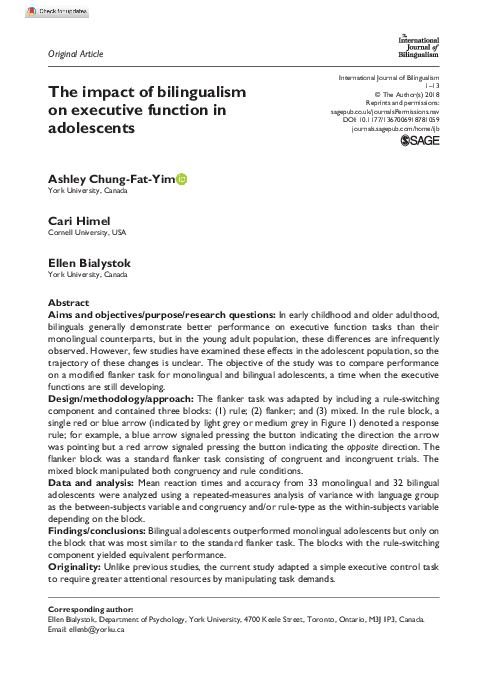 (PDF) The impact of bilingualism on executive function in adolescents