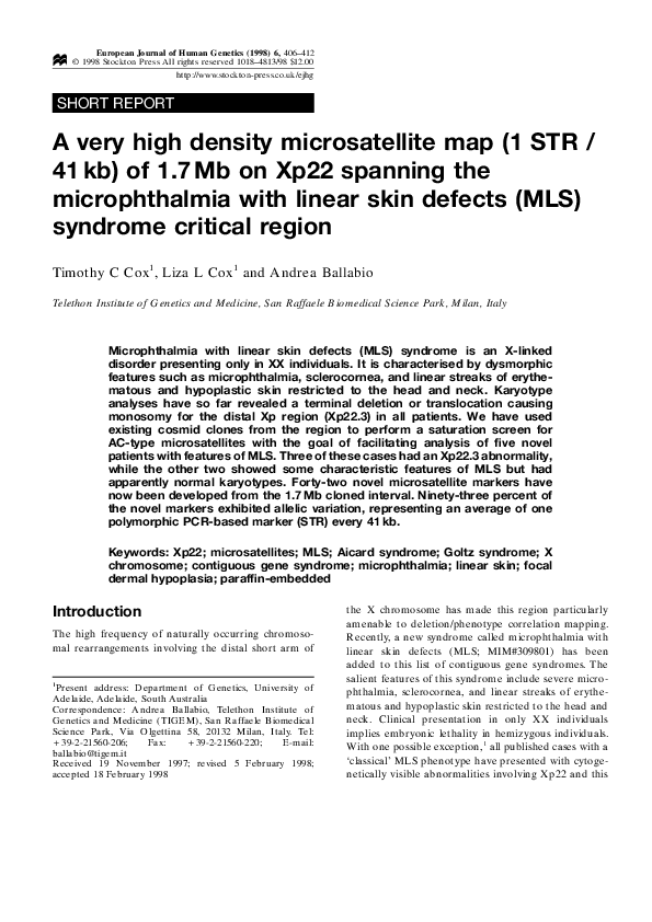 (PDF) A very high density microsatellite map (1 STR / 41 kb) of 1.7 Mb ...
