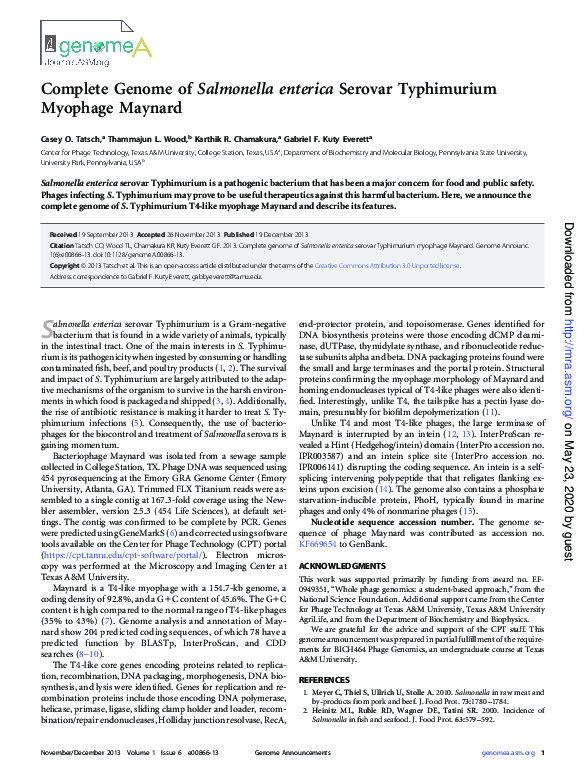 (PDF) Complete Genome of Salmonella enterica Serovar Typhimurium T5 ...